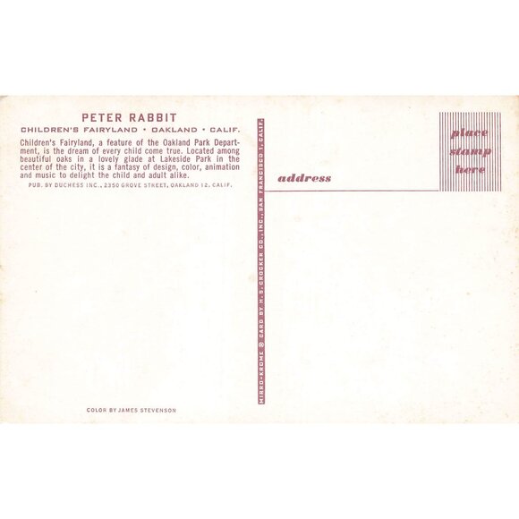 Postcard Peter Rabbit Children's Fairyland Oakland California Vintage Chrome Unp - Picture 2 of 2